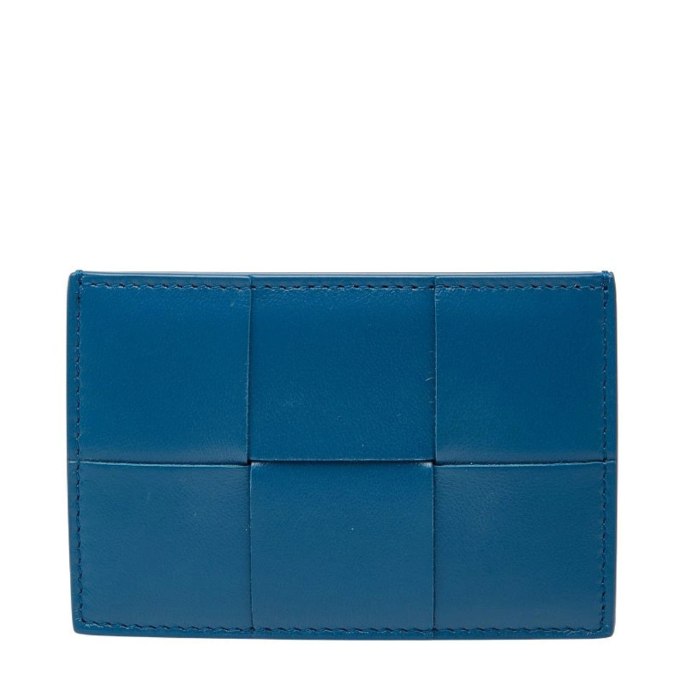 Bottega Veneta Maxi Intrecciato Card Case Wallet Pass Blue Leather